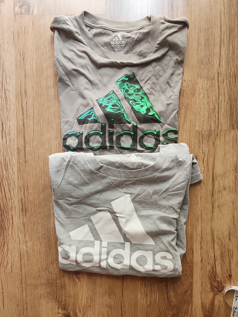 Adidas Kids' Gray Logo T-Shirt Both Size L/14/16 - Green Accent